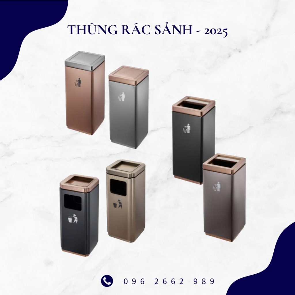 Mẫu thùng rác sảnh inox 304 bền đẹp, chống gỉ sét, dễ vệ sinh
